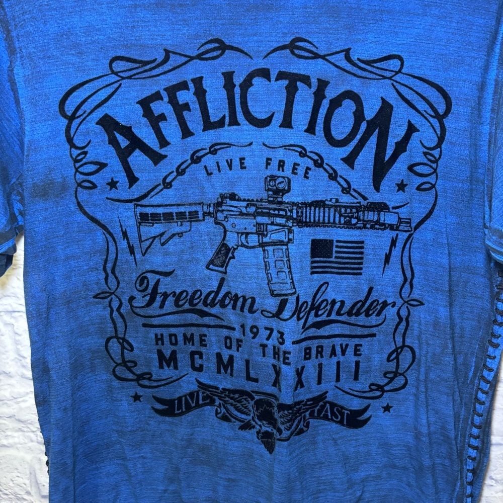 Vintage Y2K Affliction Distressed Mens Freedom Defender Graphic T-shirt Large - Picture 3 of 13